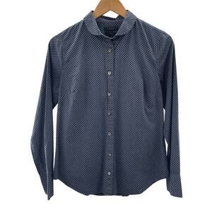 J. Crew Perfect Fit 100% Cotton Navy Blue Button Front Rounded Collar Shirt 6